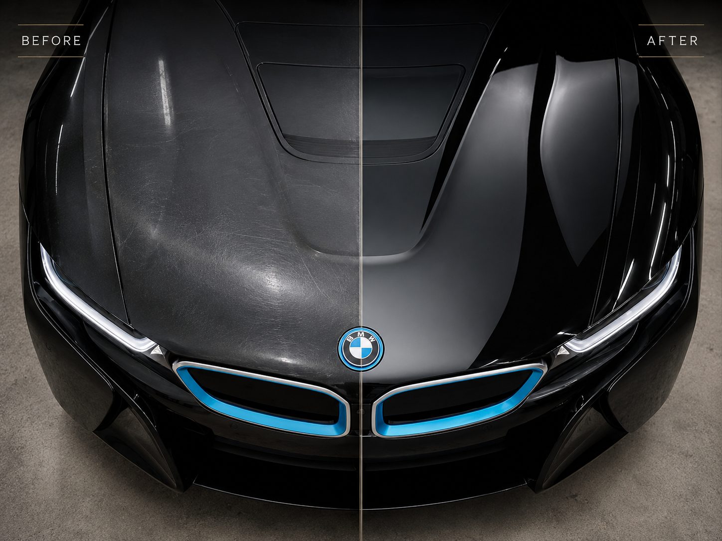Before and after correction and ceramic on BMW i8