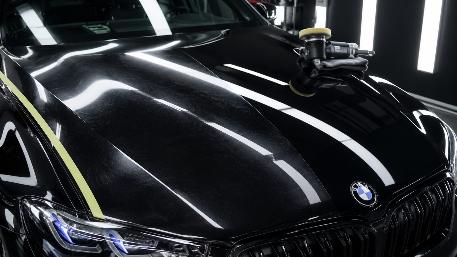 Multi-stage paint correction on black BMW
