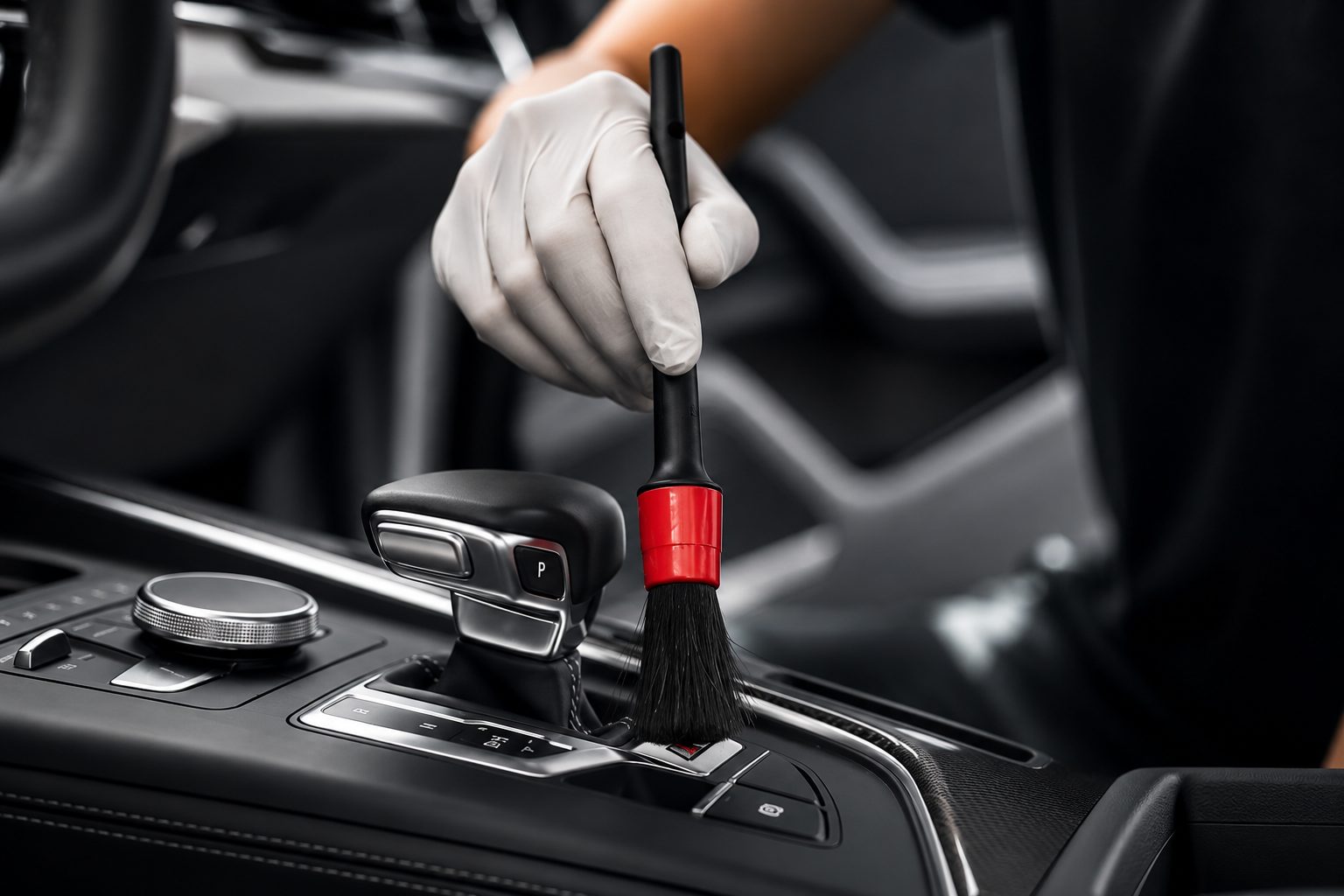 Detailing brush on interior console