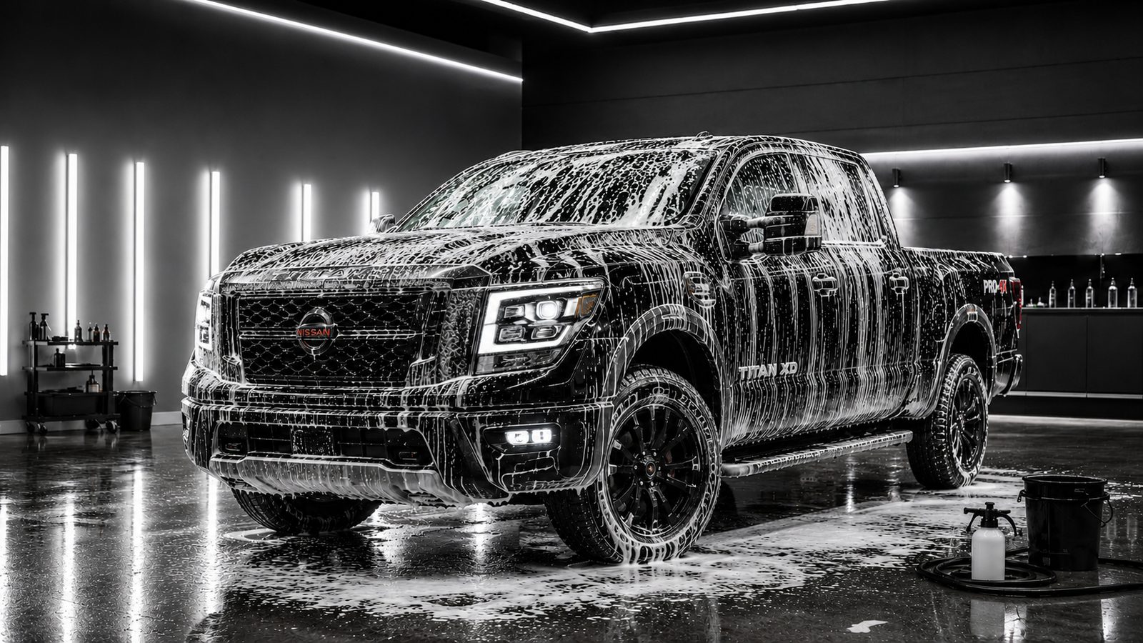 Nissan Titan under snow foam